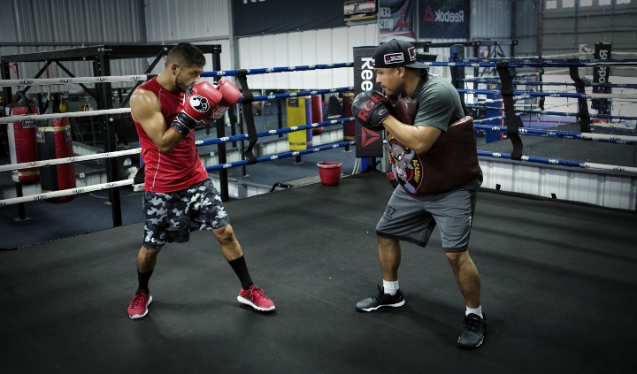 Coach Luis Garcia helps get Abner Mares ready for battle