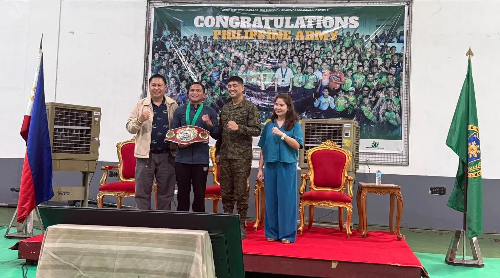 Charly Suarez being welcomed home by Philippine army comrades